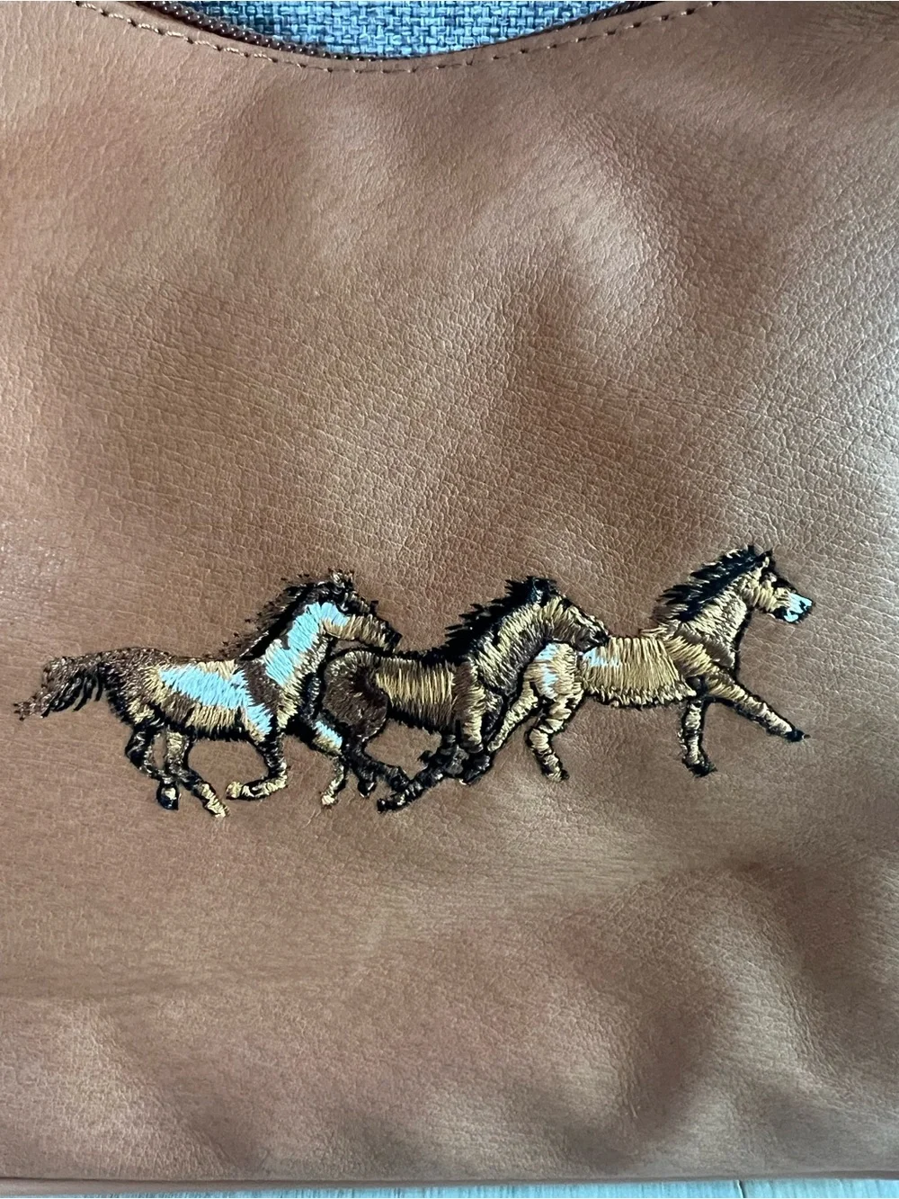 Brown Embroidered Horse Shoulder Bag